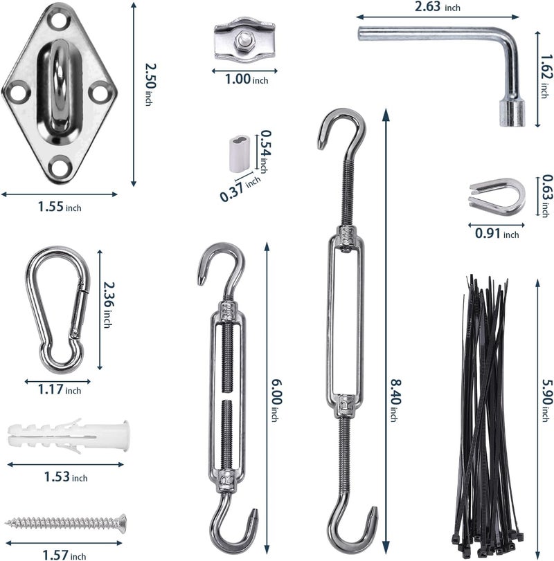 Unicaravan Shade Sail Hardware Kit 6 inch turnbuckles for Triangle Rectangle Sun Shade Sail Outdoor Installation turnbuckles for Cables Wire for Outdoor,Garden,Kitchen,Craft,118PCS - Image 3